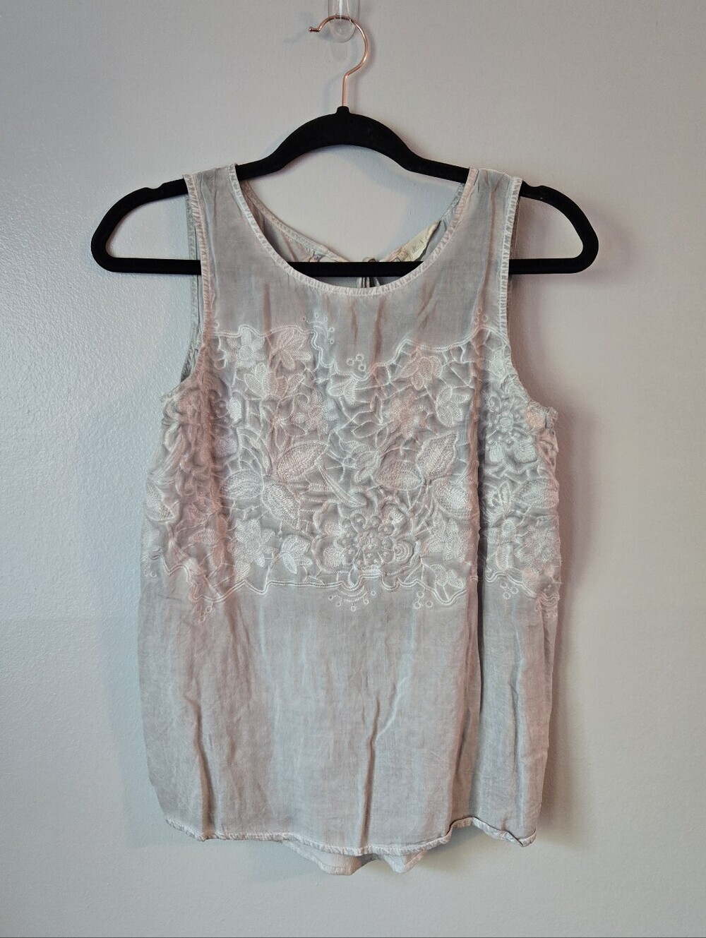 Altar'd State Embroidered Tank Top Grey Mineral Wash Open Back Tie Size Medium
